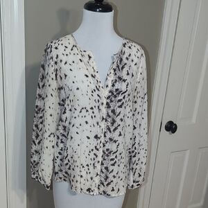 Joie Cream and Black Patterned Blouse